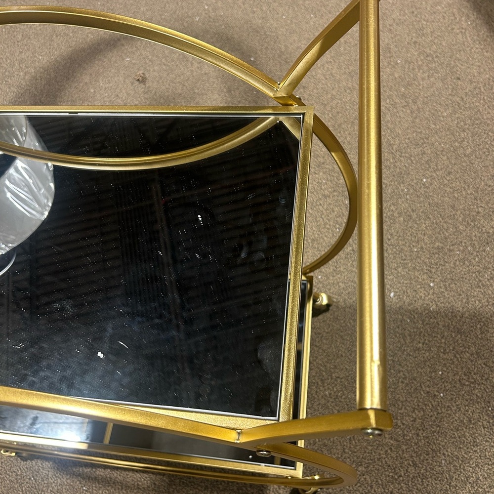 Gold Metal and Smoked Mirror Round Bar Cart - Picture 2 of 5